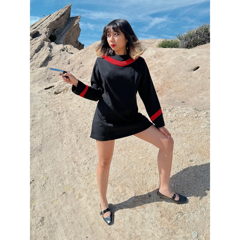 1970s Star Trek Style Black and Red Duty Dress by Sears | 70s 1960s 60s Vintage